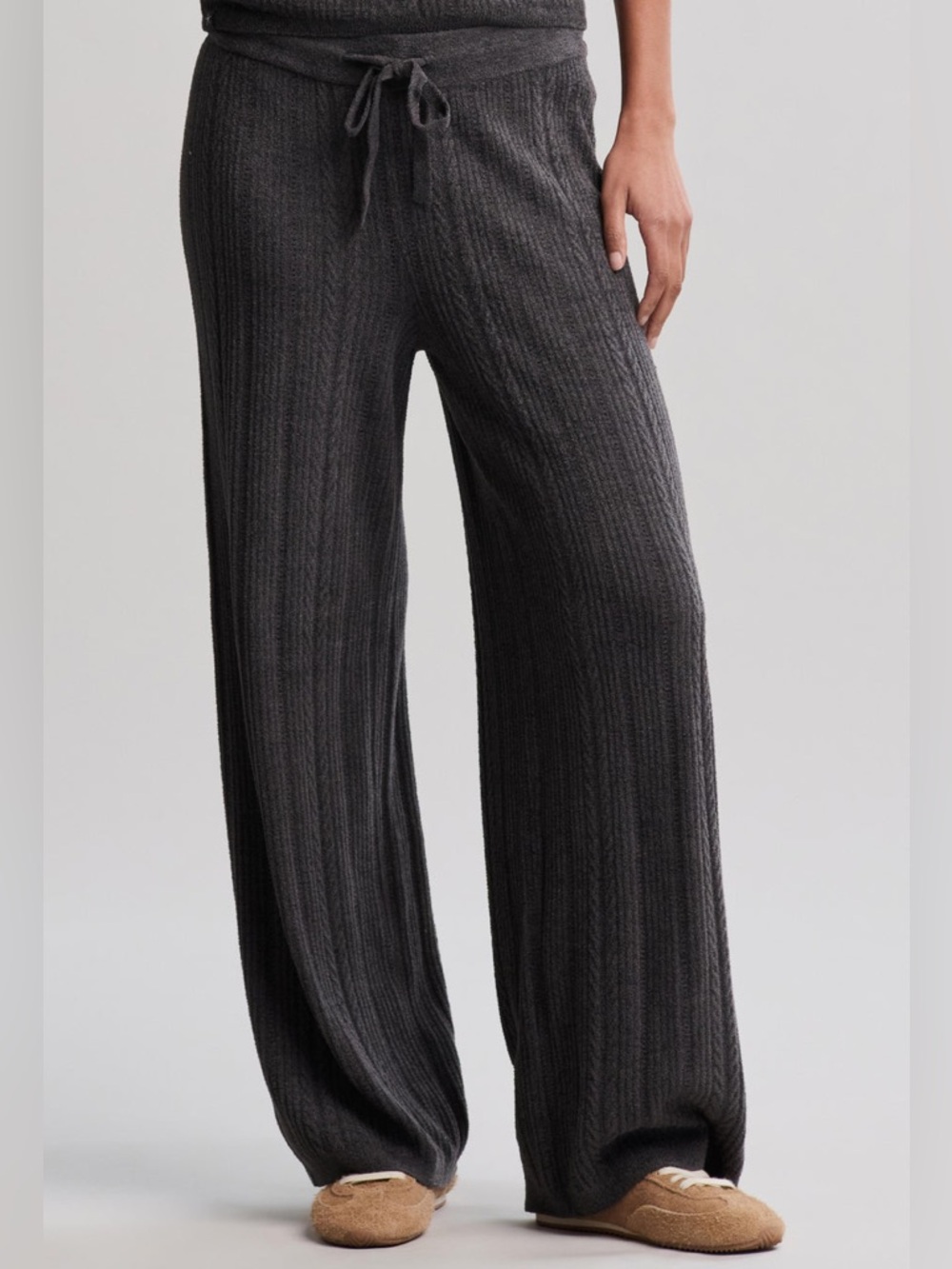 Barefoot Dreams CozyChic Ultra Lite Cable Knit Ankle Pant Lounge Carbon XS